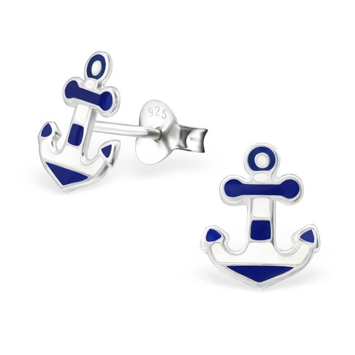 Örhänge med ankare i marinblått och vitt, 925 silver för wholesale av Janusch