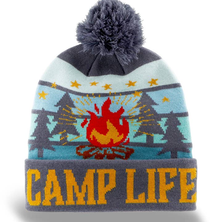 Northern Icons Creations INC - Wholesale Retailer Sample - Unisex Apparel - Camp Life Beanie Hat with Pom Pom, Warm Knitted Winter Cap for Camping3