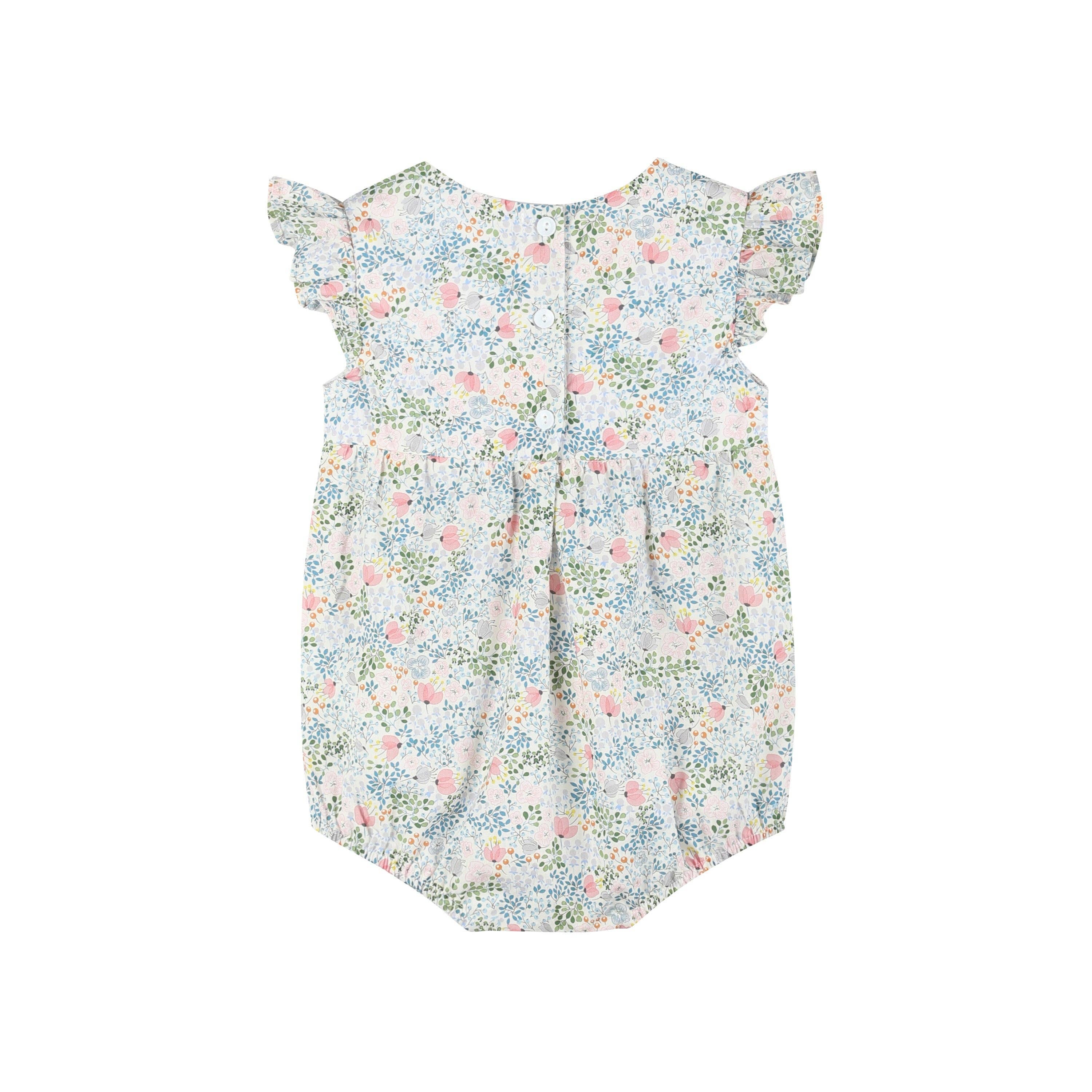 Lil Cactus - Wholesale Bodysuit (Non-Footed) - Baby - Pink Floral Print Smocked Futter Romper1