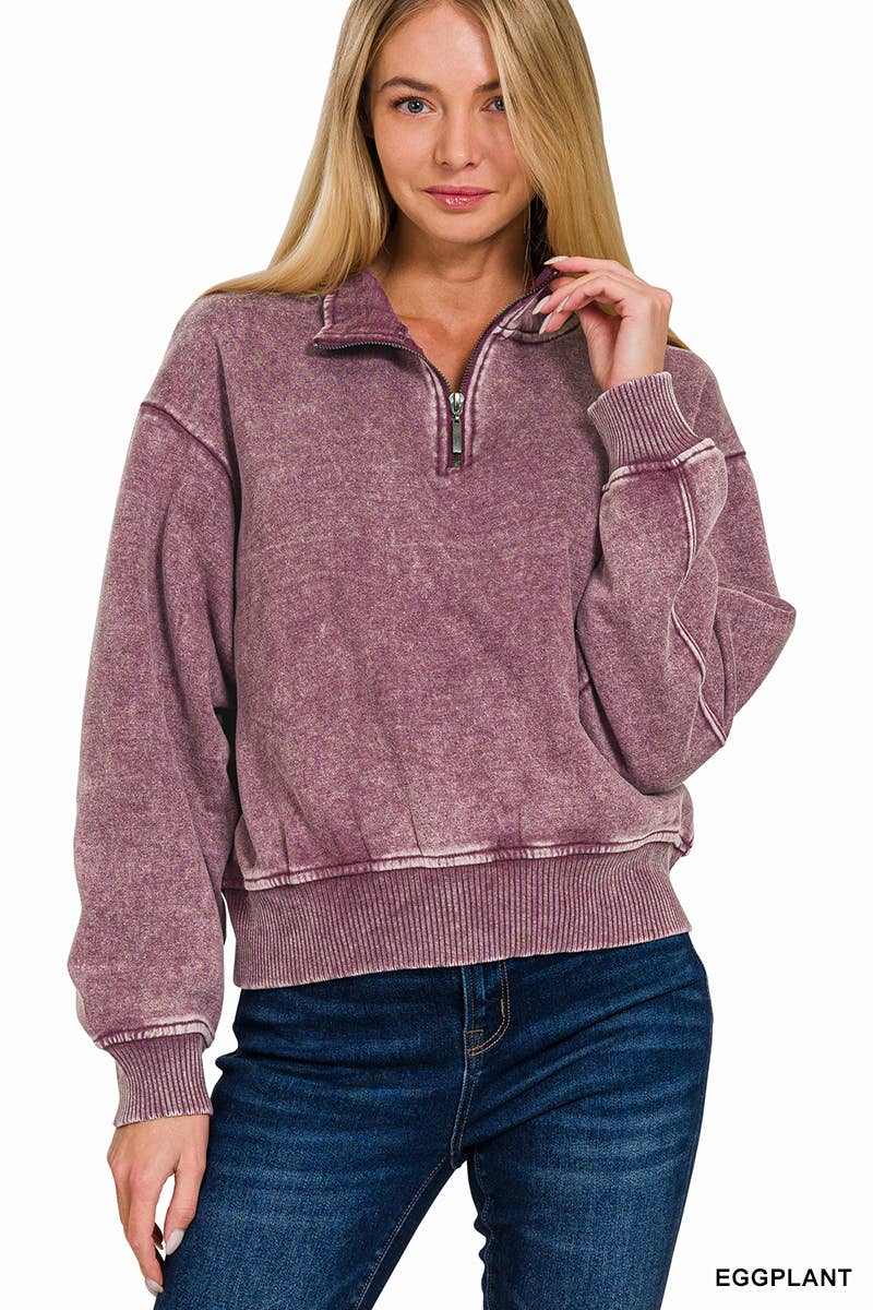 42POPS - Wholesale Sweatshirt - Women's - `.0806 Washed Fleece Half Zip Pullover SI-249308