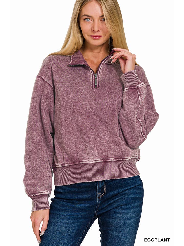 42POPS - Wholesale Sweatshirt - Women's - `.0806 Washed Fleece Half Zip Pullover SI-249308