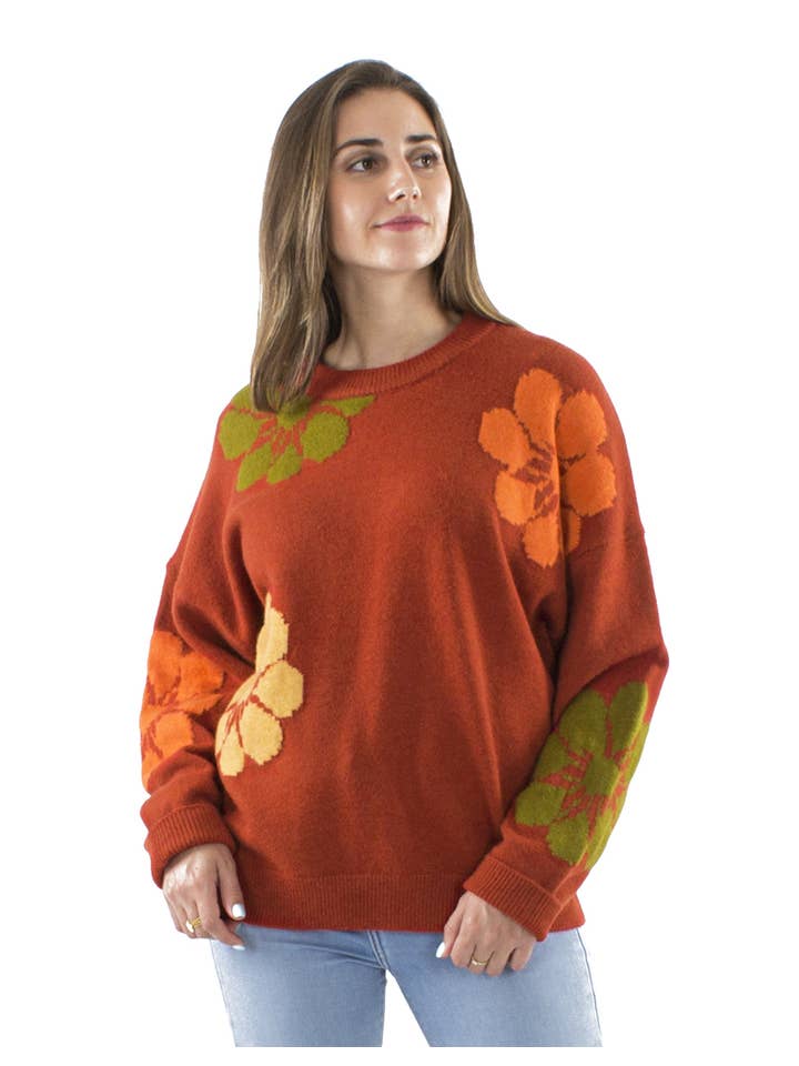 Coline - Wholesale Knit Sweater - Women's - Vintage 70s sweater, colorful flowers/PU175732