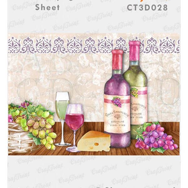 CrafTreat - Wholesale Craft supplies - CrafTreat Wine 3D Decoupage Sheet A4