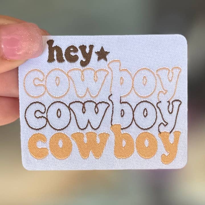 Hey Cowboy Woven Patch for wholesale by Southern N Savvy
