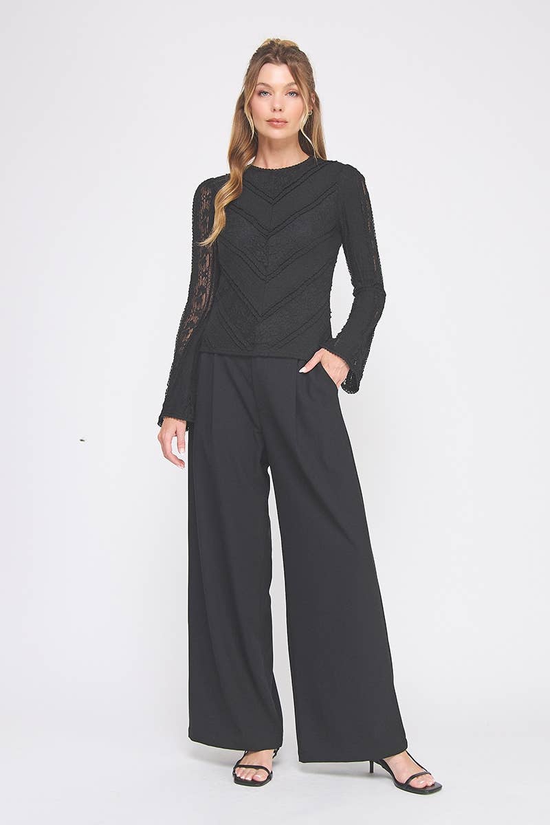 Allie Rose - Vente Chemisier – femme - Manches évasées subtiles en dentelle mélangée3