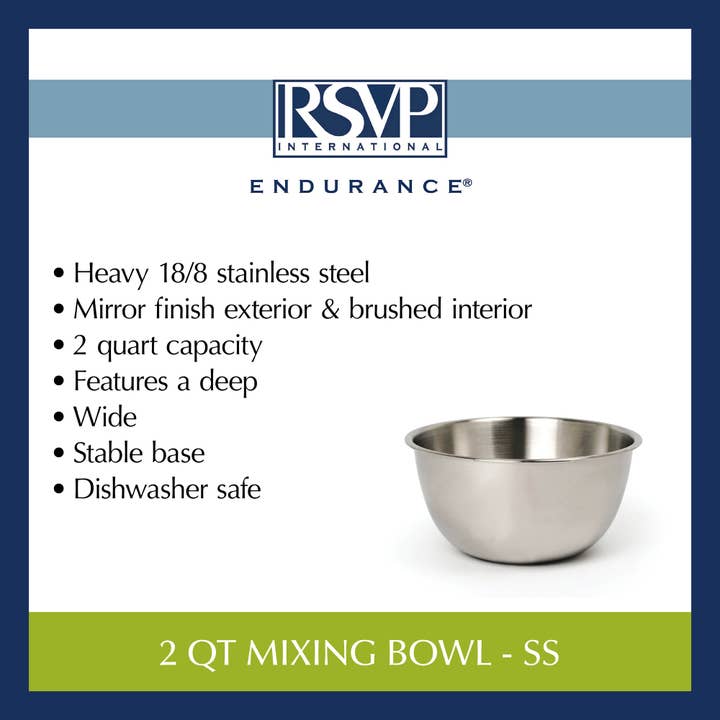 RSVP International - Wholesale Mixing Bowl - 2 Qt Mixing Bowl - Stainless Steel