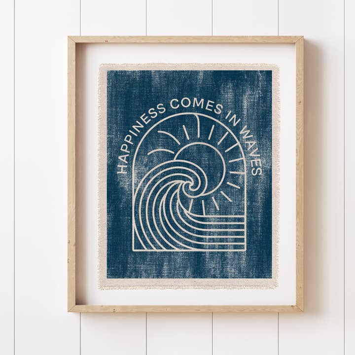 Happiness Comes In Waves Canvas Art Print, Beach Decor 8x10 for wholesale by Perfect Day Print Co