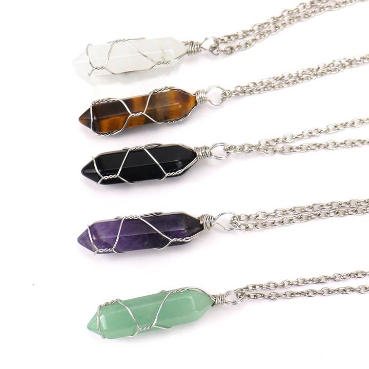 Gypsy Soul - Wholesale Pendant/Charm Necklace - Crystal Wire Wrapped Necklaces - Assortment 12 Pcs