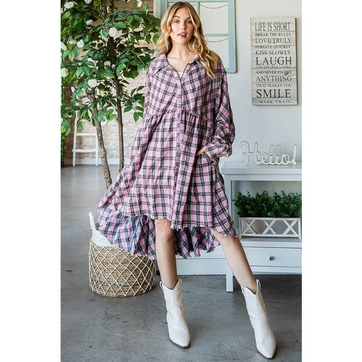 Oli&Hali - Wholesale Shirt - Women's - WASHED TIERED RUFFLE BACK DETAIL PLAID TUNIC SHIRT8