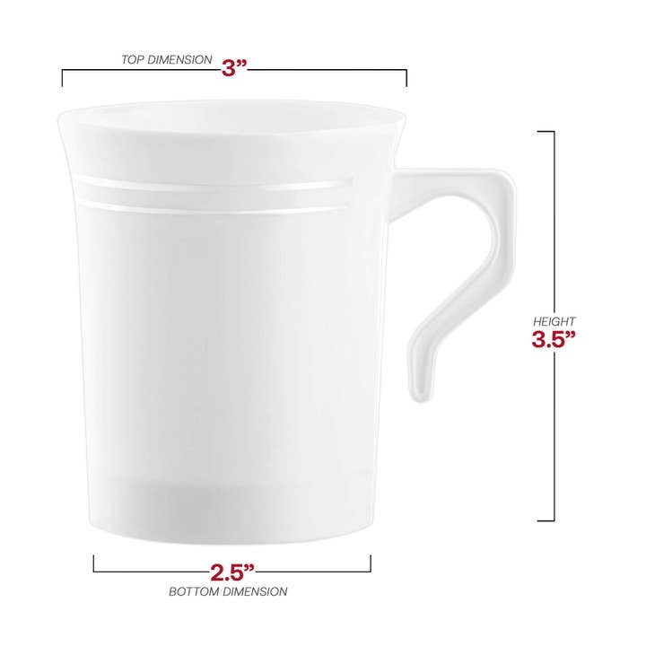 Smarty had a Party - Wholesale Disposable Cup - 8 oz. White w/ Silver Edge Rim Plastic Coffee Mugs - 10 pcs2
