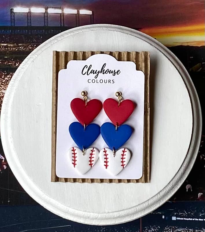 Clayhouse Colours – wholesale Hängande örhängen – Rangers Baseball Örhängen1