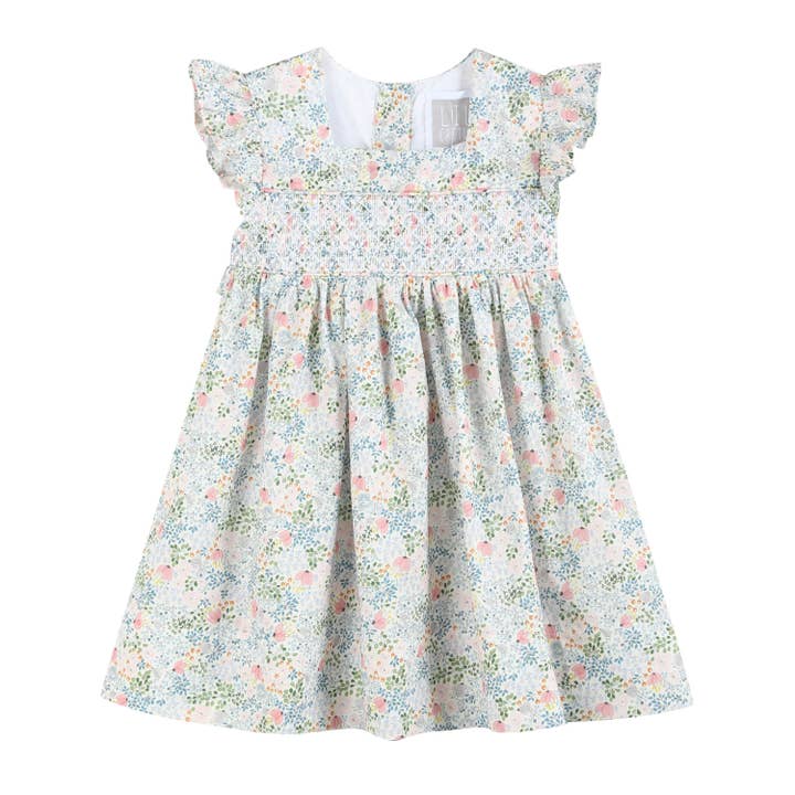 Lil Cactus - Wholesale Dress - Kids - Pink Floral Print Smocked Flutter Dress