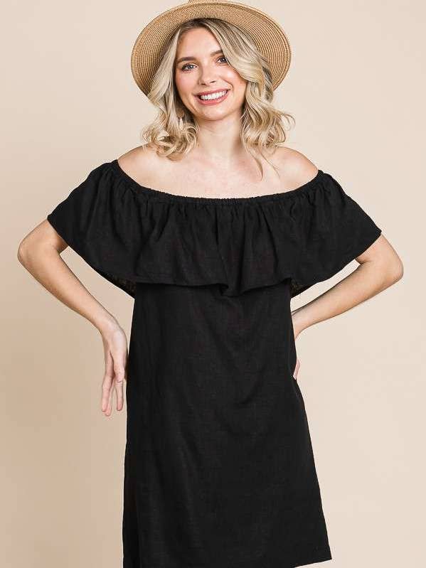 CWD1468 - OFF SHOULDER THICK RUFFLE SHIFT DRESS for wholesale by Culture Code