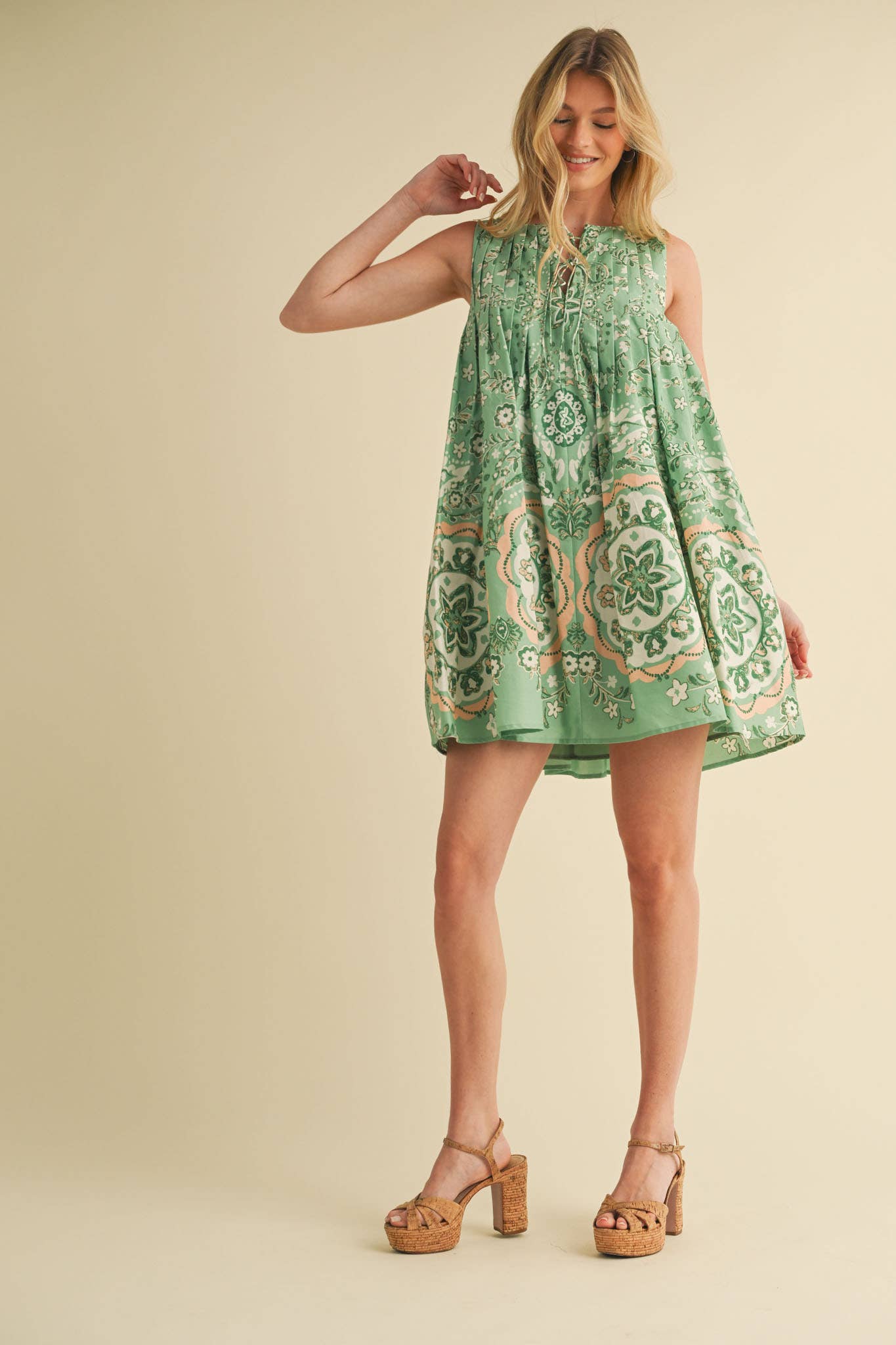 &MERCI - Wholesale Dress - Women's - EXCLUSIVE PRINT MINI DRESS WITH PLEATING MDR408633