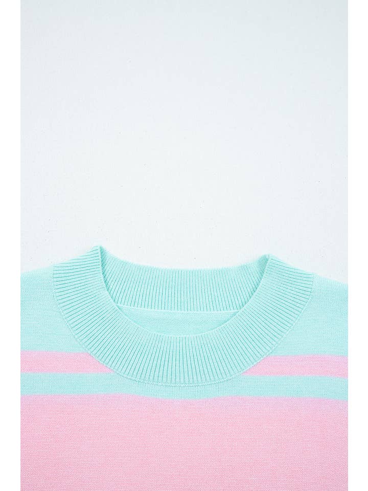 Multicolour Stripe Ribbed Trim Crewneck Cropped Sweater for wholesale on Faire2