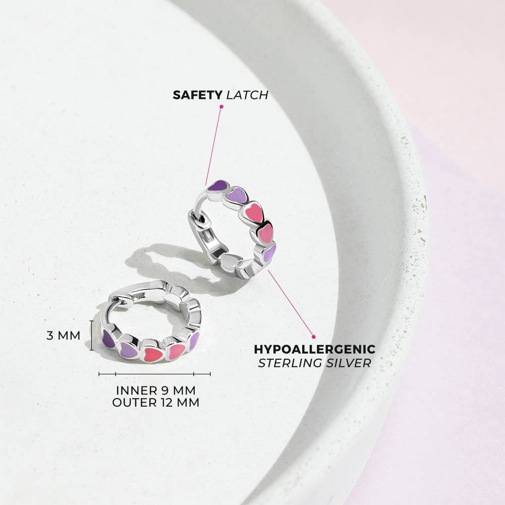In Season Jewelry – wholesale Huggie earrings – Heart 9mm Baby / Kids Earrings Hoop Enamel - Sterling Silver6