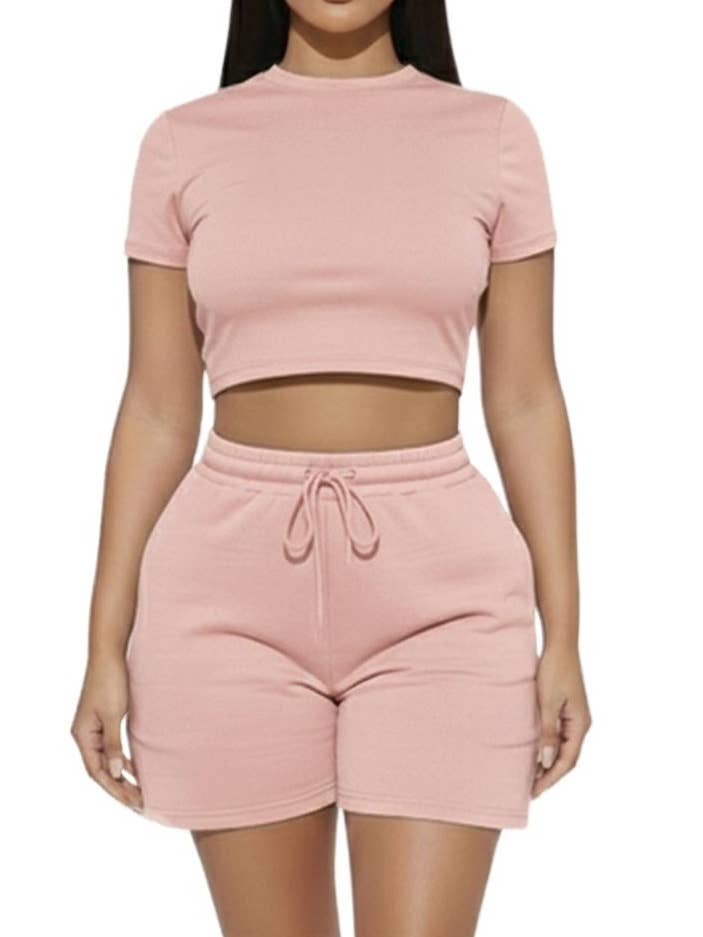 Fitted Crop Tee & Adjustable Drawstring Shorts Set for wholesale by Vanilla Monkey