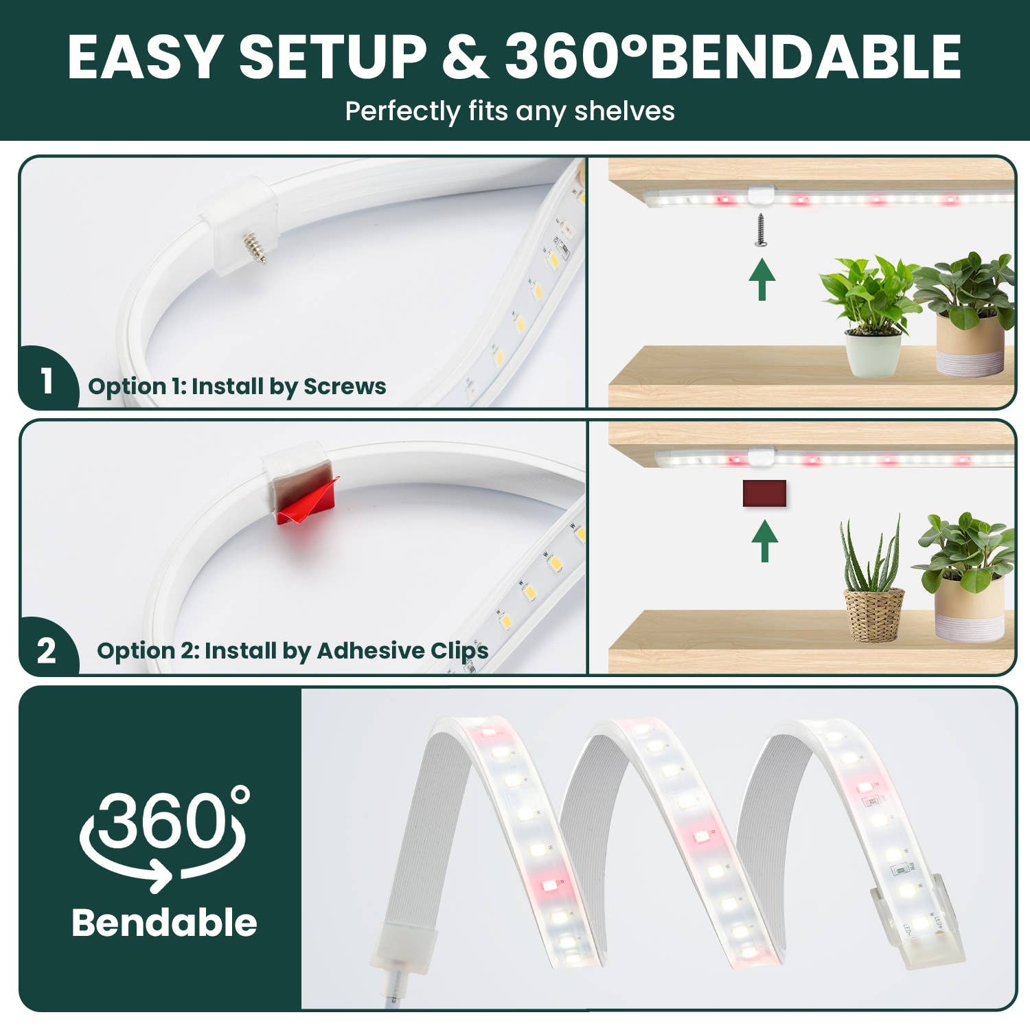 MY CITY GARDEN - Venta al por mayor Herramientas de jardín - FLEX GROW, luz LED de cultivo que se puede doblar 360°, 5000 K, juego de 3 piezas1
