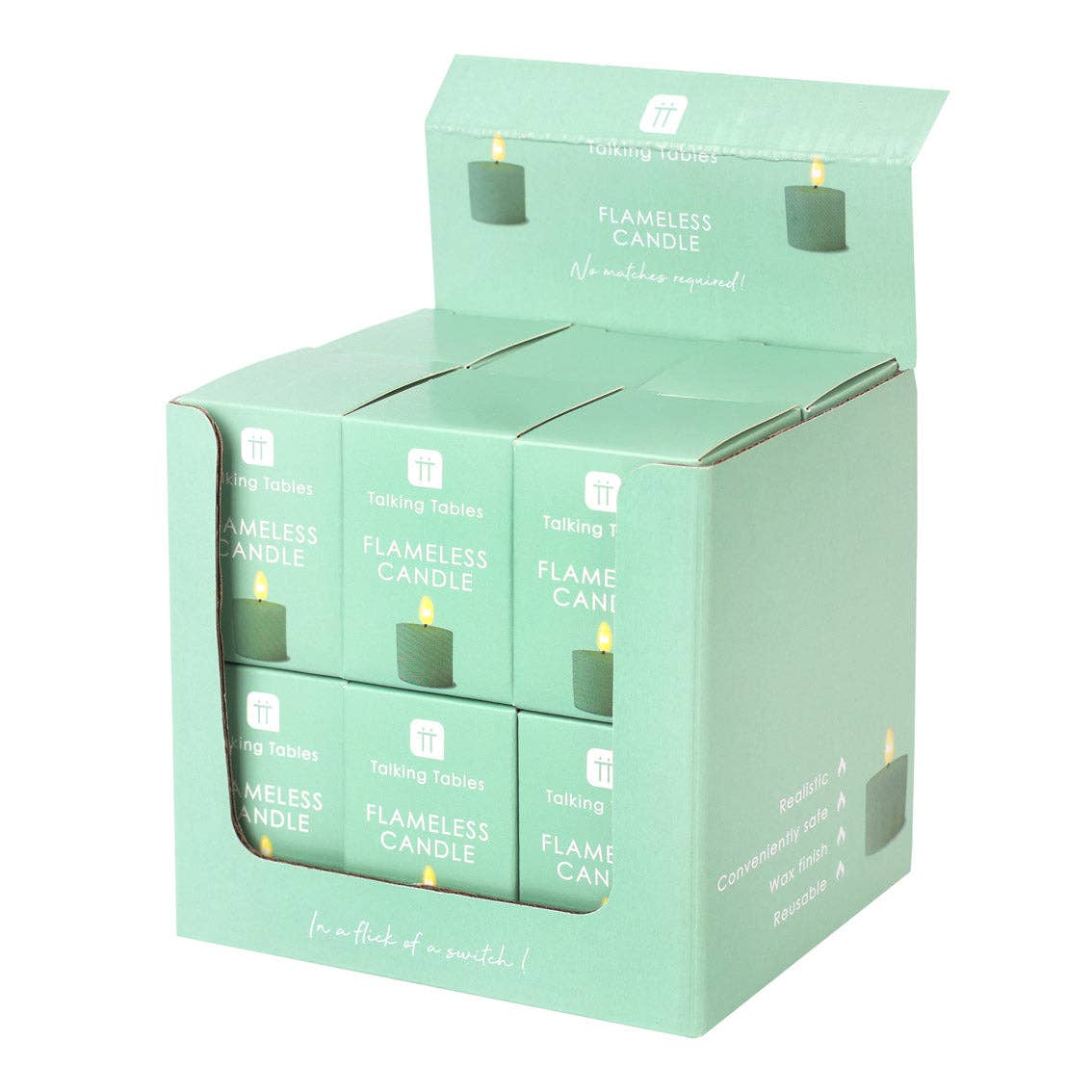 Talking Tables EU - Wholesale Flameless Candle - Flameless LED Tealight Candle - Gold Sage Green POS Unit8