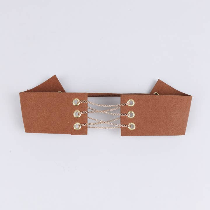 LoveMyStyle – Gargantilha/coleira por atacado – Gargantilha Lovemystyle de camurça bronzeada com detalhes dourados0