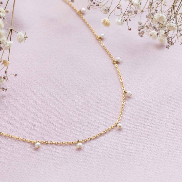 Necklaces Milky mini fresh water pearl dangle necklace for wholesale by Olivolga Bijoux