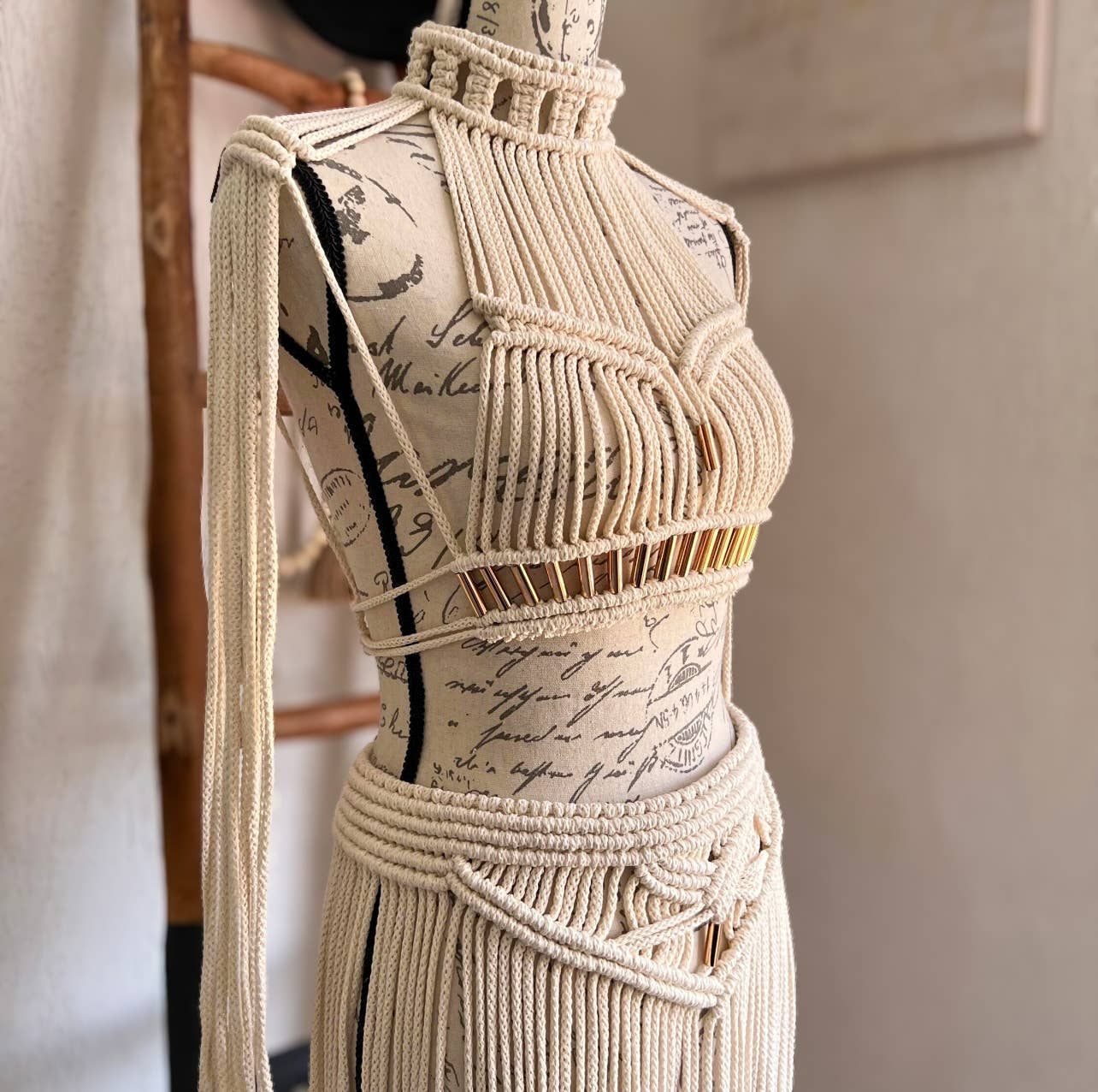 NATURAL Zamna Luxury handmade festival set in macrame, Goddess Set. for wholesale on Faire3