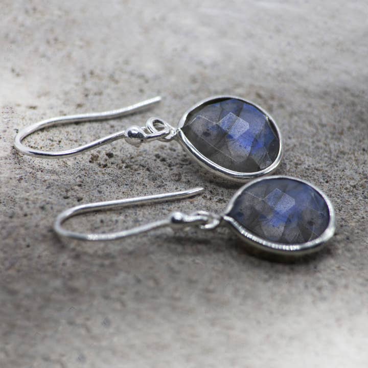 Teardrop Earrings with Genuine Labrodorite Gemstones for wholesale by The Jewellery Store London