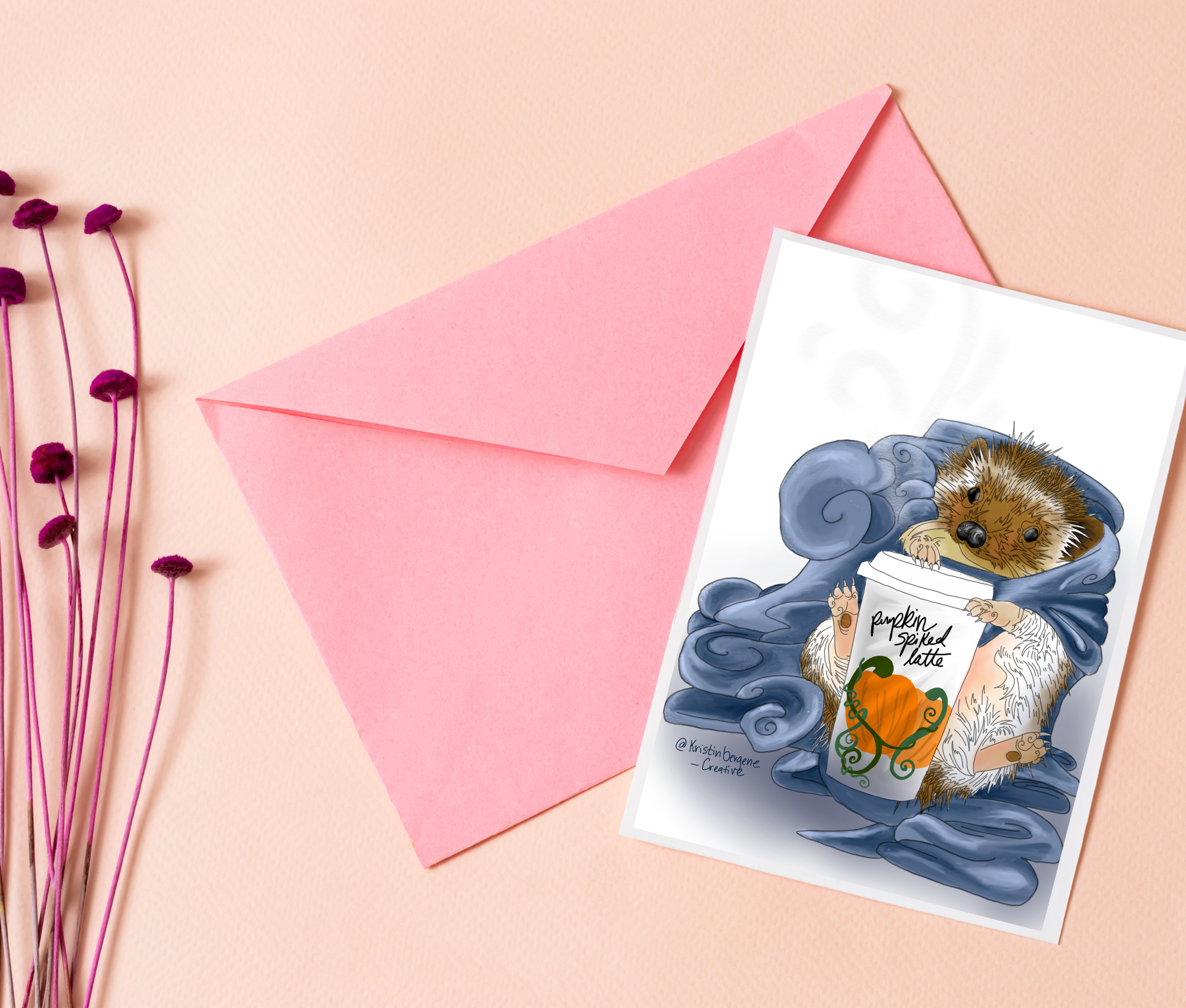 Kristin Bergene Creative LLC - Wholesale Season's Greetings Card - Hedgehog Latte Greeting Cards | Blank Inside, 5.5” x 4” 5