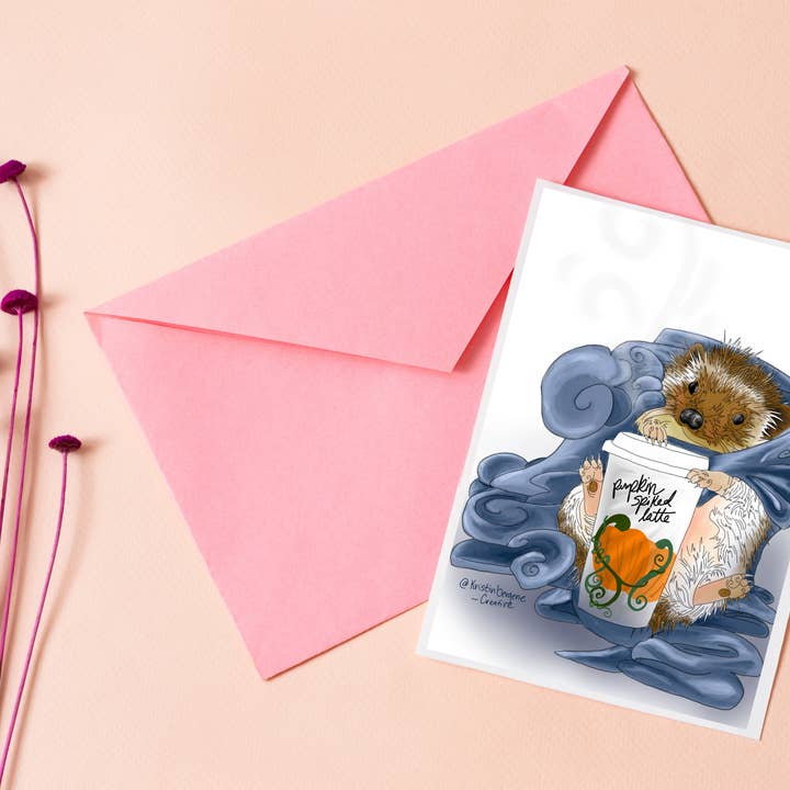 Kristin Bergene Creative LLC - Wholesale Season's Greetings Card - Hedgehog Latte Greeting Cards | Blank Inside, 5.5” x 4” 5