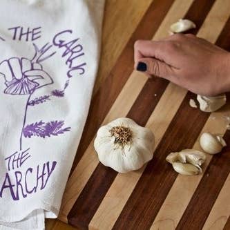 Overseasoned - Wholesale Tea Towel - Smash the Garlic and the Patriarchy™ Tea Towel -feminist art2