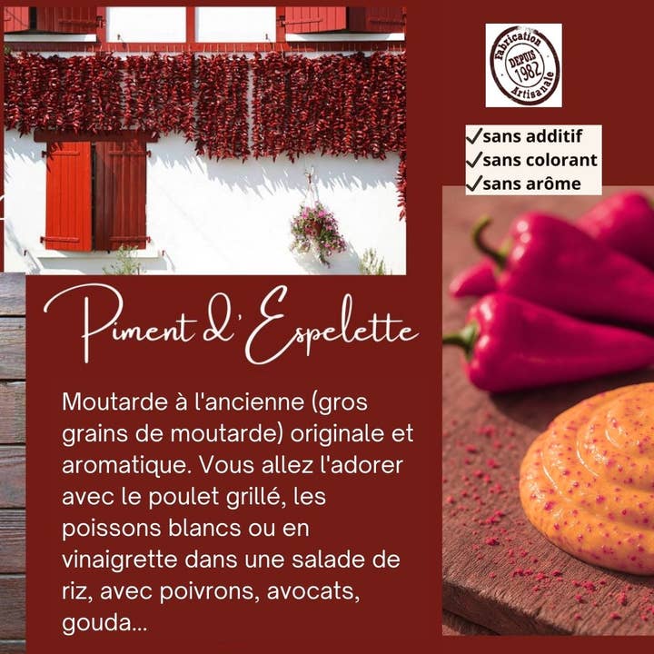 Mostaza a la antigua con pimiento de Espelette 180g para venta al por mayor de CATRICE GOURMET