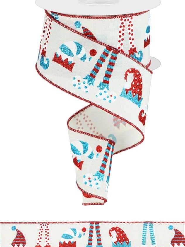 2.5"X10YD ELF HATS AND LEGS/ROYAL - IVORY/WHITE/RED/TURQ - RG01571C2 for wholesale by General Wholesale Inc