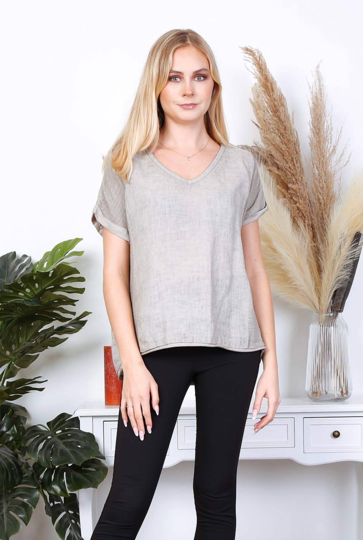 LÉA & LUC - Vente T-shirt – femme - T-Shirt texturé en 100% lin REF. 65114