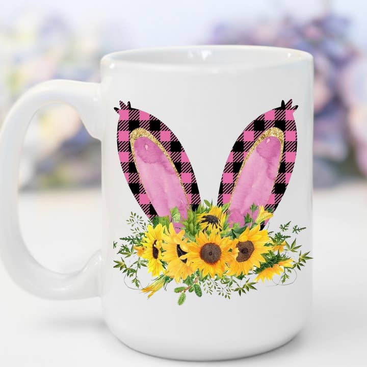 Easter Bunny Coffee Mug Sunflower Plaid Tea Cup for wholesale by Dazzle Design Diva
