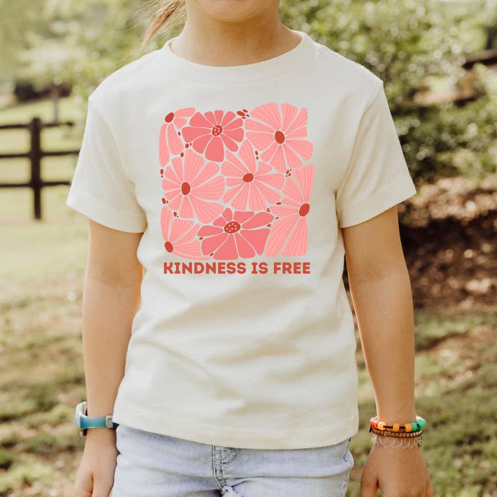 Kids Retro Floral Graphic Tees, Kindness Is Free, for wholesale by Scripted Pearl