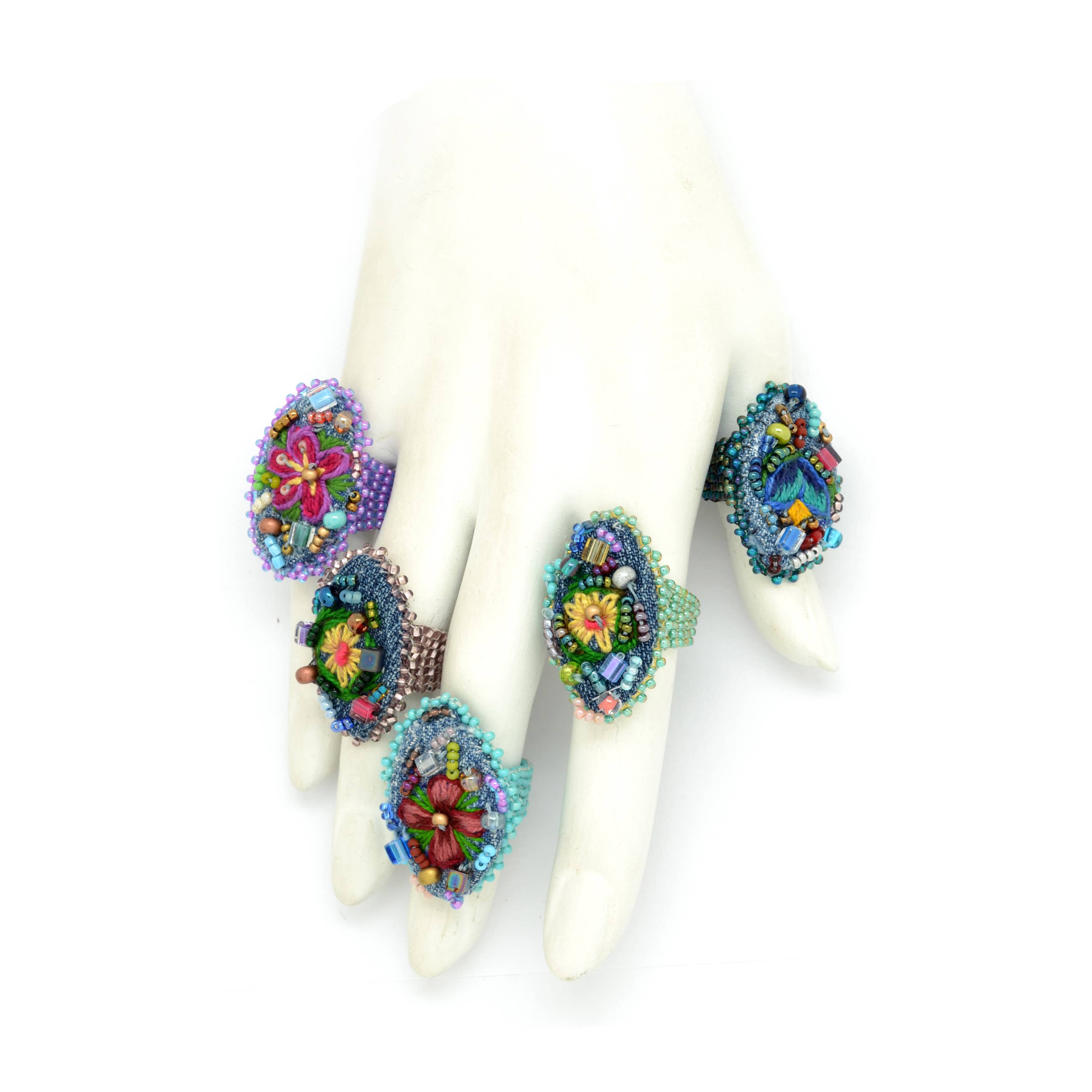 Dunitz & Company - Wholesale Cocktail/Statement Ring - Beaded & Embroidered Flower Frida Rings2