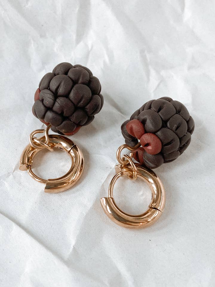 Blackberry Charm Hoop Earrings for wholesale by Cast & Clay