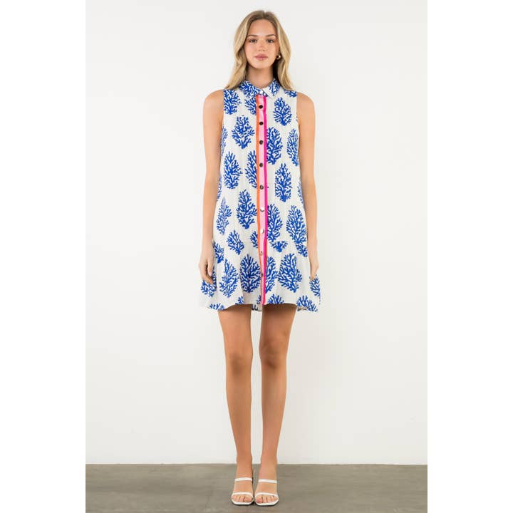 Vestido com Estampa Coral e Abotoamento em Blocos de Cor por atacado de THML