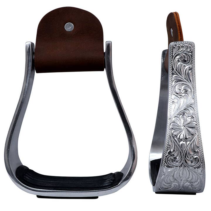 HILASON - Wholesale Horseback Riding Gear - 3" Neck Western Aluminium Horse Stirrups Floral Engraved