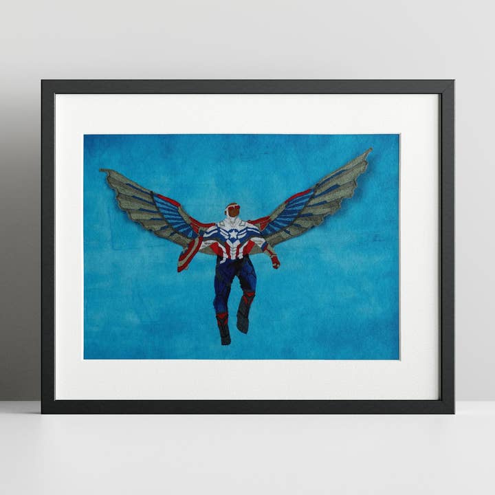 Tirages d'art inspirés des bandes dessinées Captain America Marvel pour la vente par Bantu Knot Embroidery