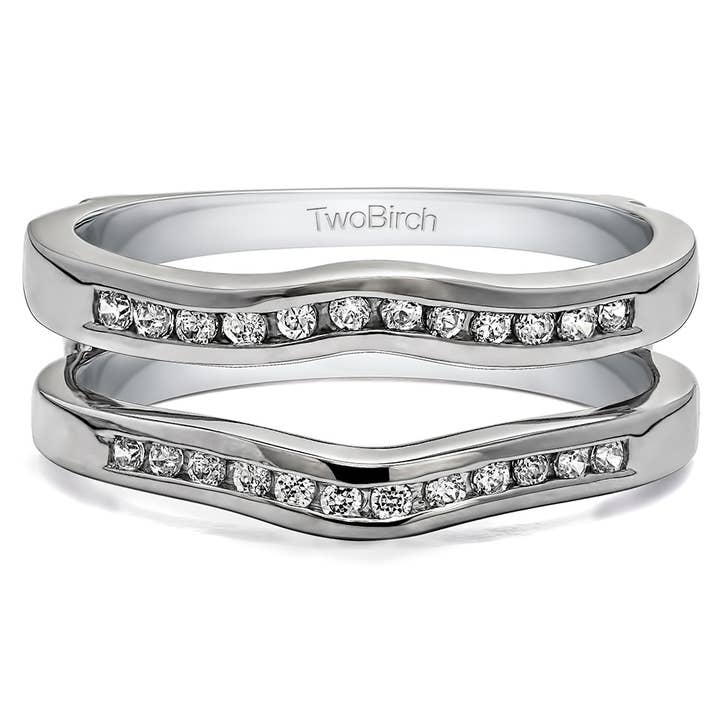 0.24 Ct. Round Channel Set Curved Ring Guard in White Gold for wholesale by TwoBirch