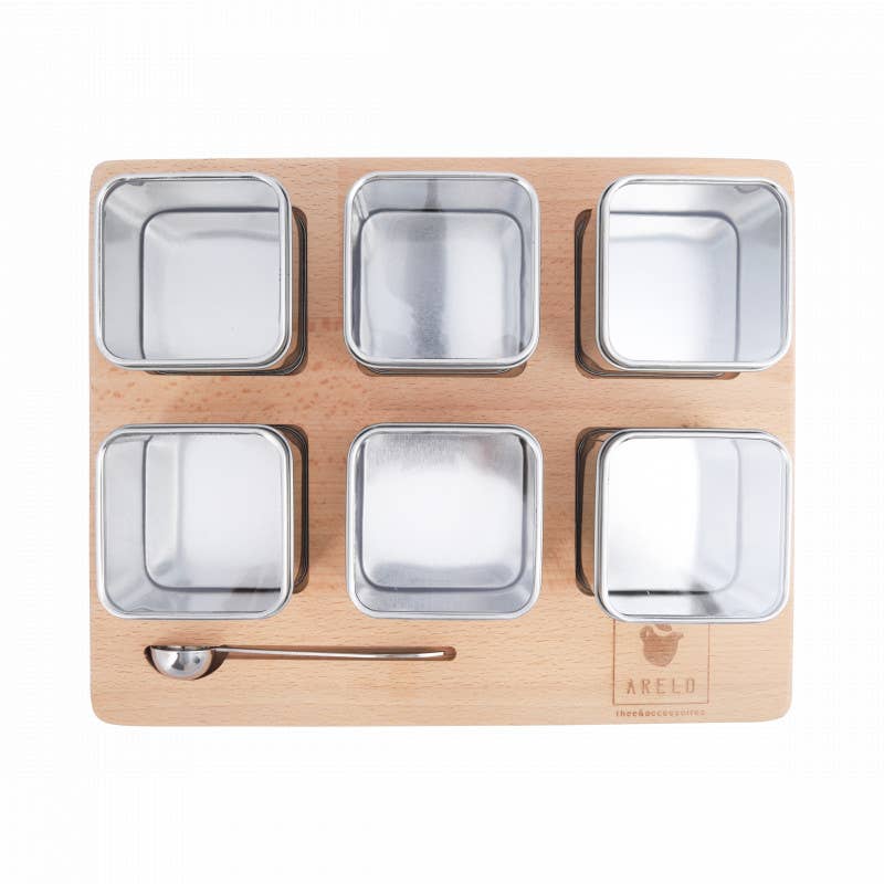 ARELO - Wholesale Tea Set - Tea board with 6 window tins and stainless steel measuring spoon2