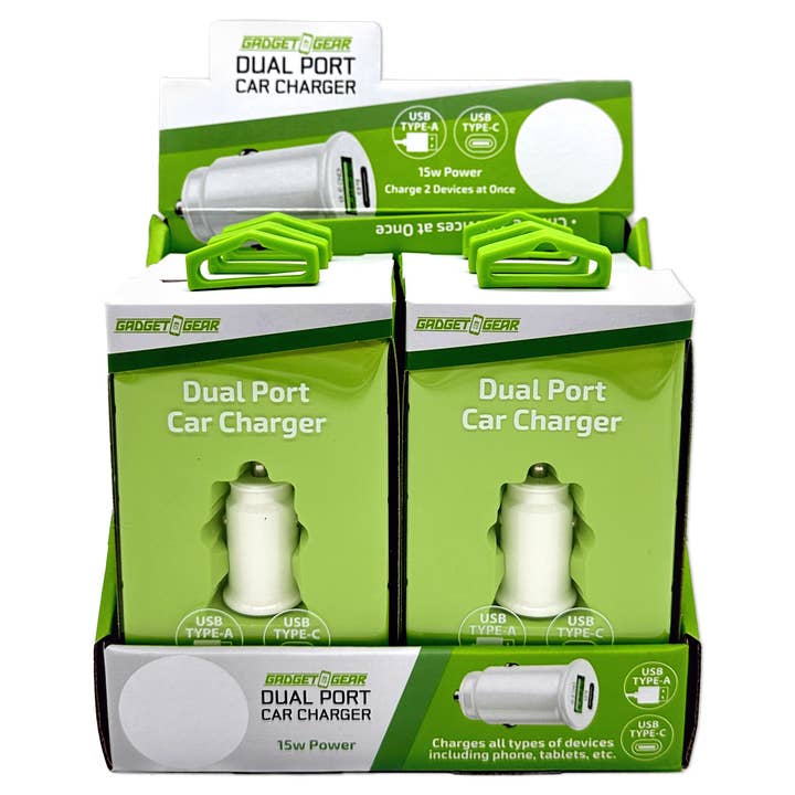 Gadget Gear USB-A & USB-C Dual DC Car Charger - 6/Display for wholesale by Novelty Brands