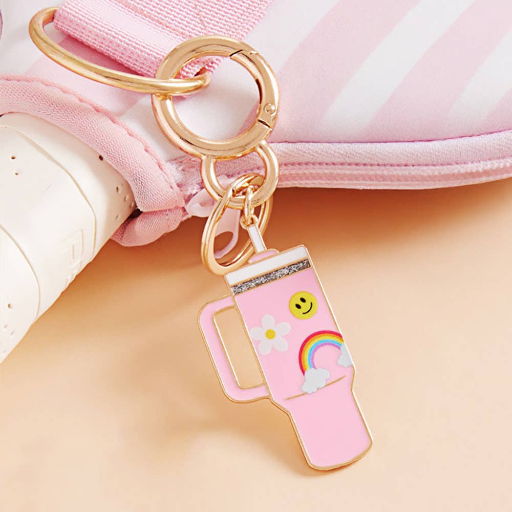 Sensibling Corp. - Wholesale Keychain - Women's - Enamel Floral Tumbler Back Engraved Keychain Bag Charm1