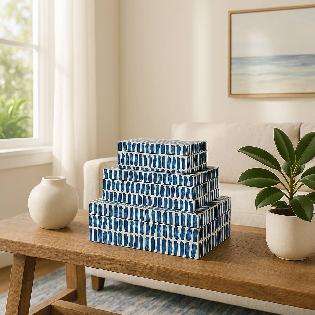 Sagebrook Home - Wholesale Decorative Box - Boxes Set of 3 - Blue/White Resin Inlay Pieces, 10/11/12 in.2