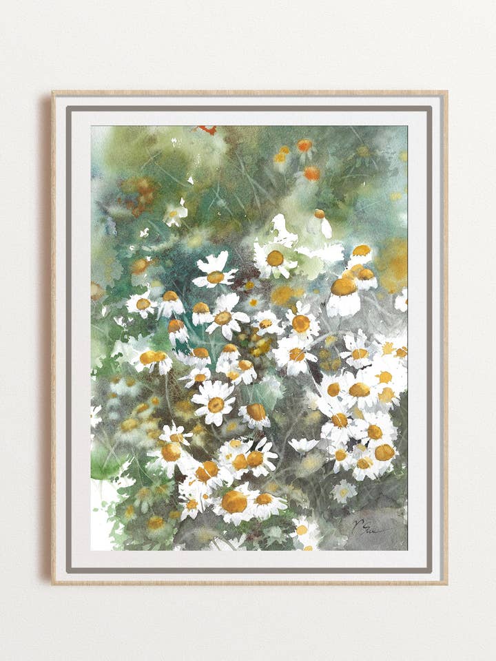 Daisy & Chamomile Watercolor, Kitchen Wall Art, Unframed for wholesale by Yuliasheart