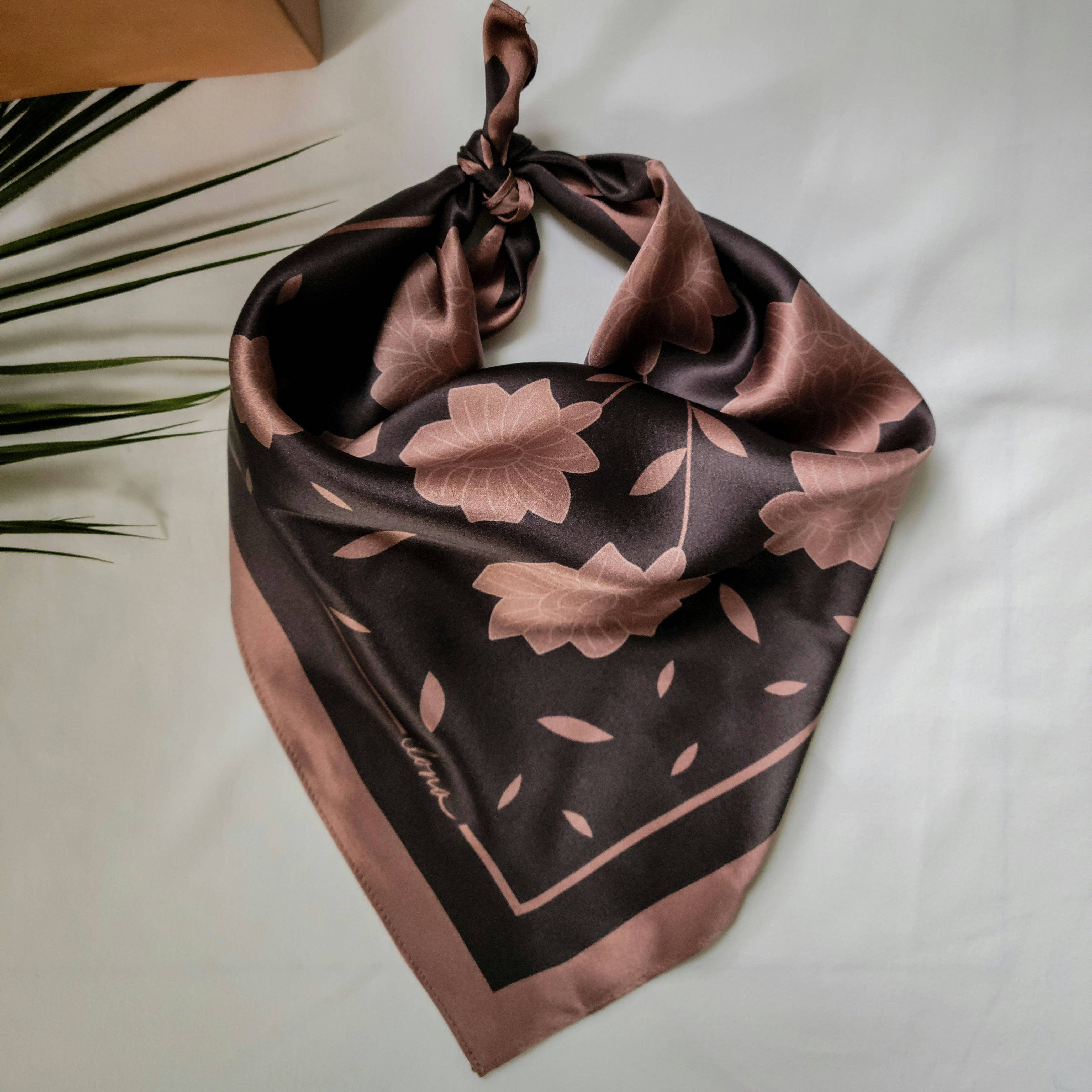 Hello Ilona - Wholesale Scarf - Women's - Kalocsa 100% Mulberry Silk Scarf - Barna (Brown, Pink)2