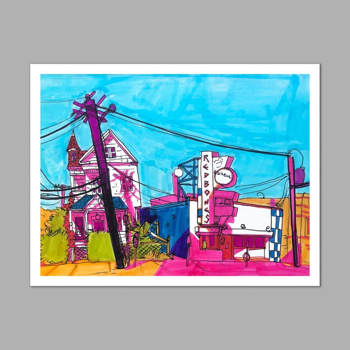 Redbones BBQ Print for wholesale by Stephanie Vecellio Illustration