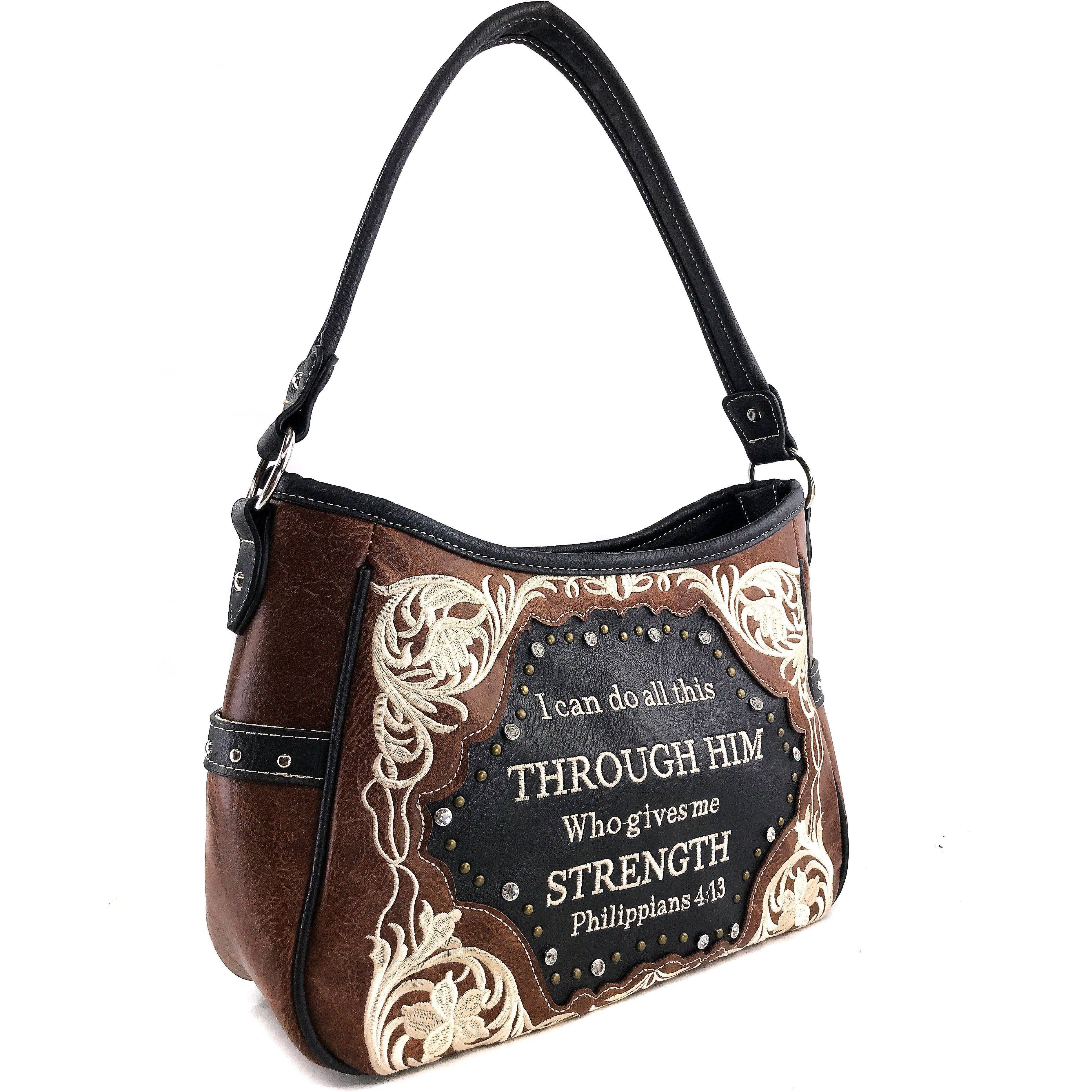 Lunar Deer - Vendita all'ingrosso Tracolla - Donna - Bible Verse Philippians 4:13 Borsa Hobo con ricamo1
