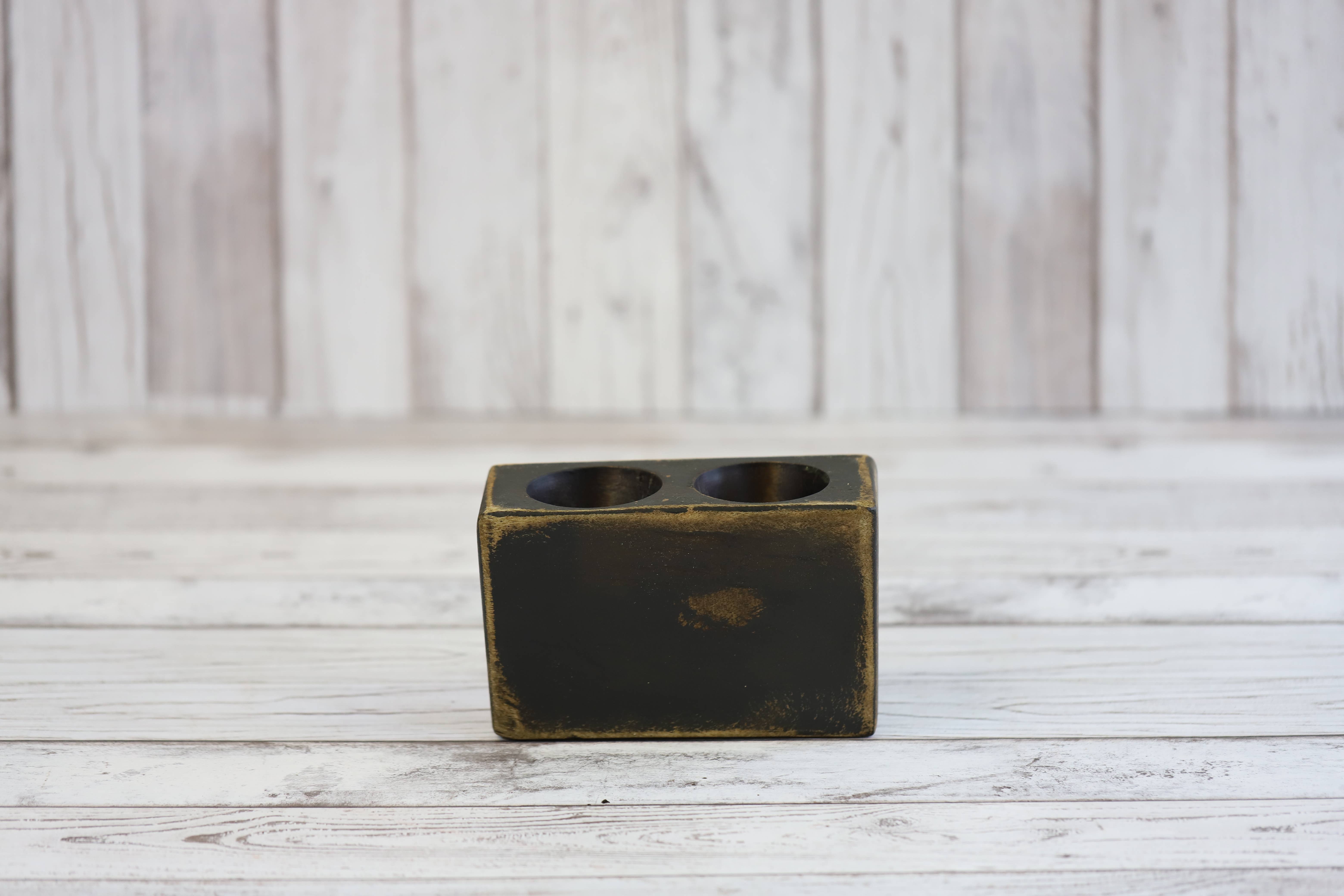 VALENTINA IMPORTS INC - Wholesale Candle Holder - 2 Hole Sugar Mold Brown (wood)2